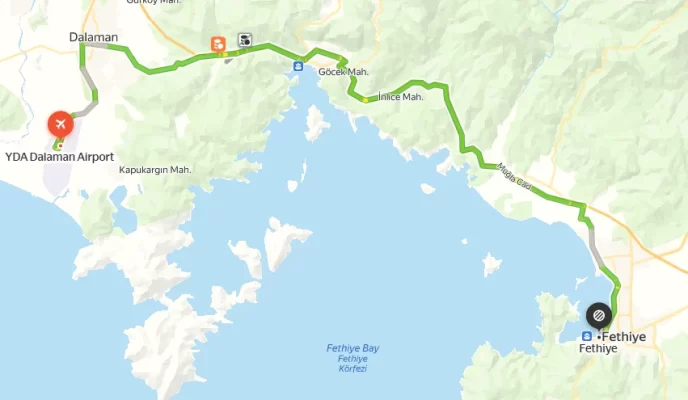 نزدیکترین فرودگاه به فتحیه ترکیه بر روی نقشه